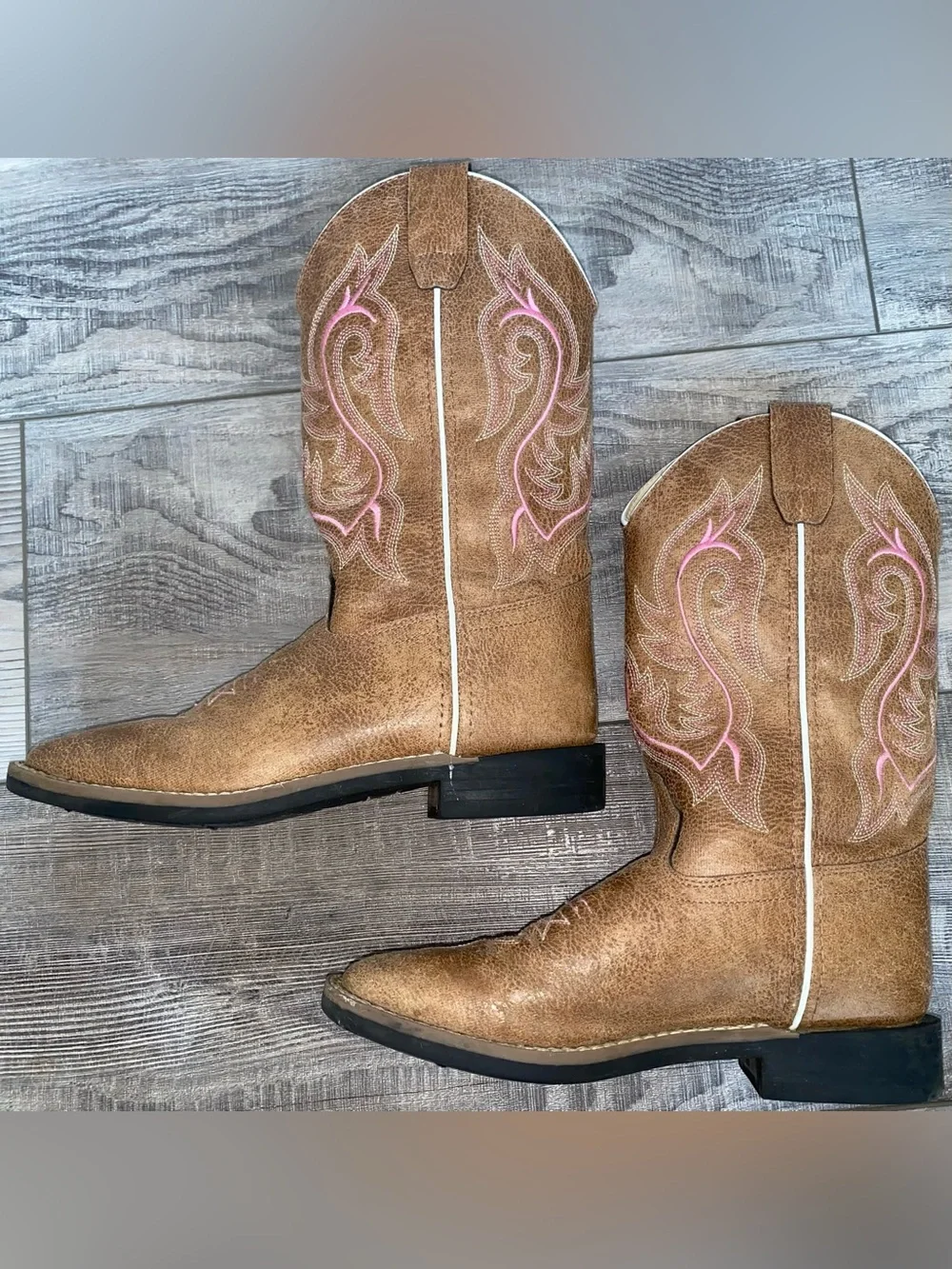 Shyanne Madison Pink Brown Tan White Cowgirl Western Boots Girl’s Size 4